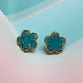 Simulated Turquoise Gold Stud Earrings