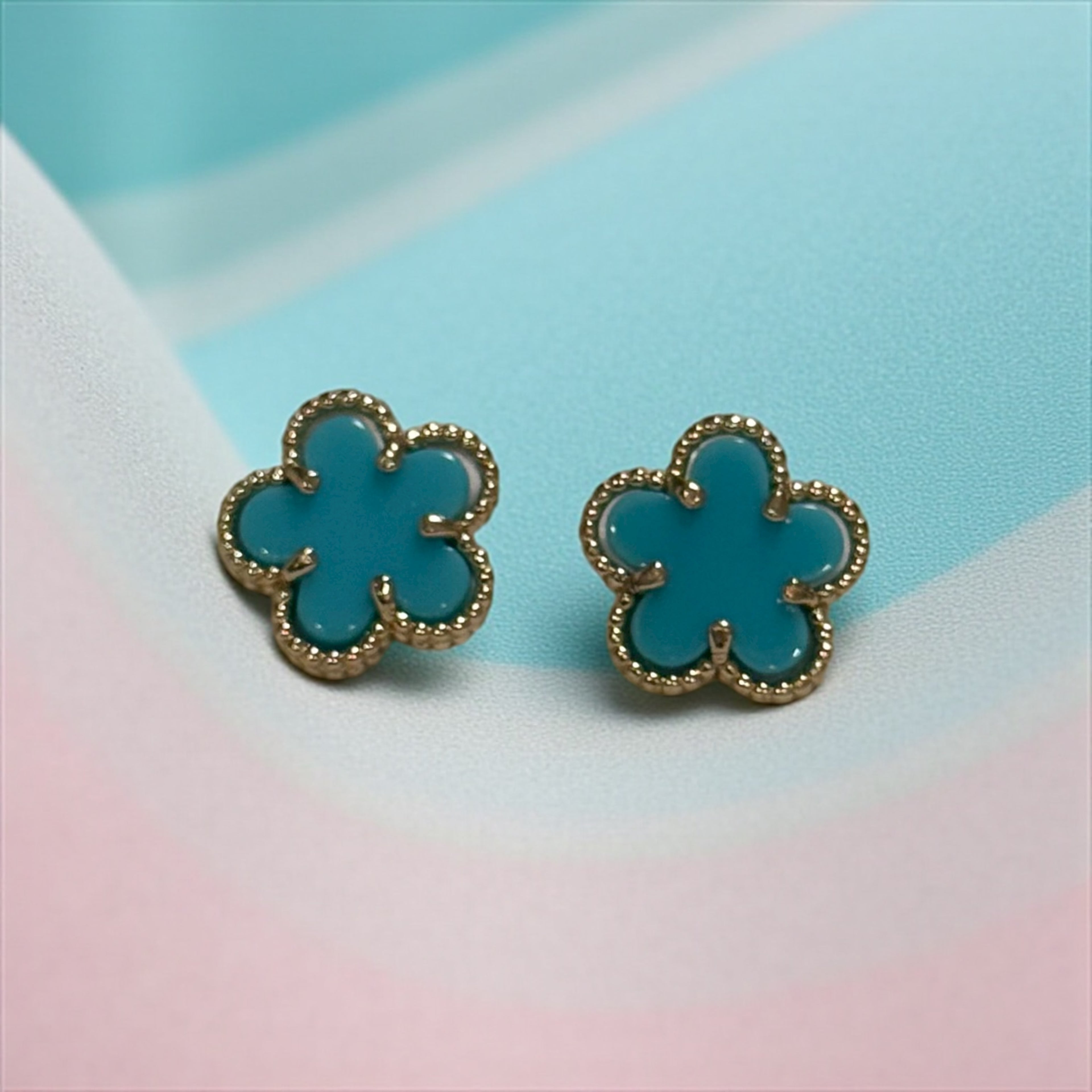 Simulated Turquoise Gold Stud Earrings