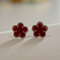 . Red Carnelian Clover Leaf Earrings